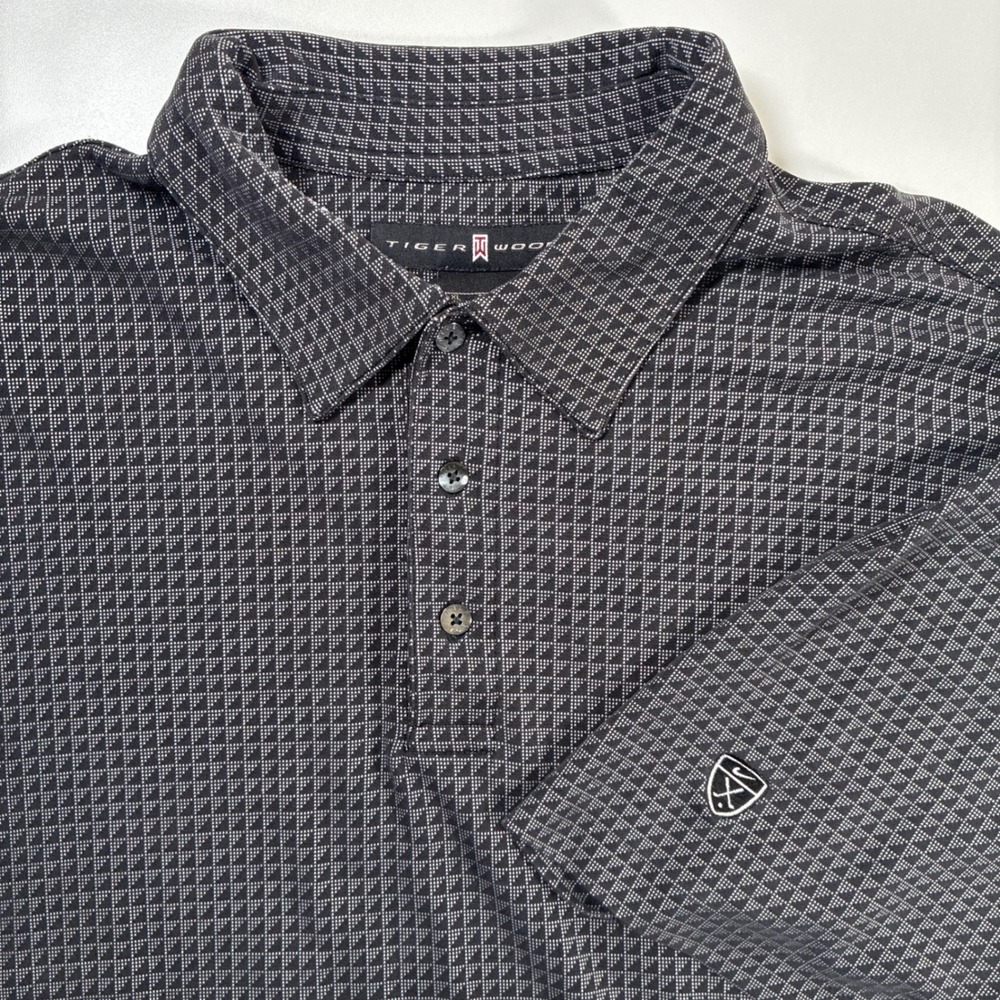 Rare Vintage Nike Tiger Woods Polo Shirt XL Black Geometric Print Yin Yang 90s